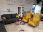 seven seater sofa beauty yellow and gray