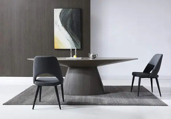 Grey Oval Dining Table with Pedestal Base Contemporary Design with Modern Look 600x417 1