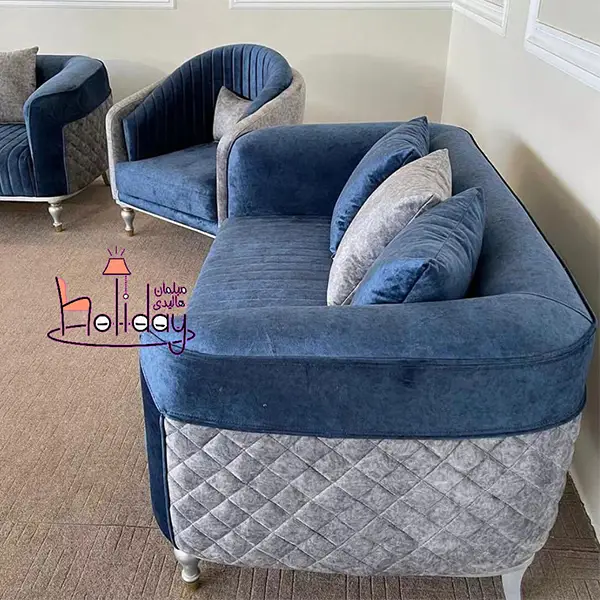 A sample of Diana sofa blue gray color