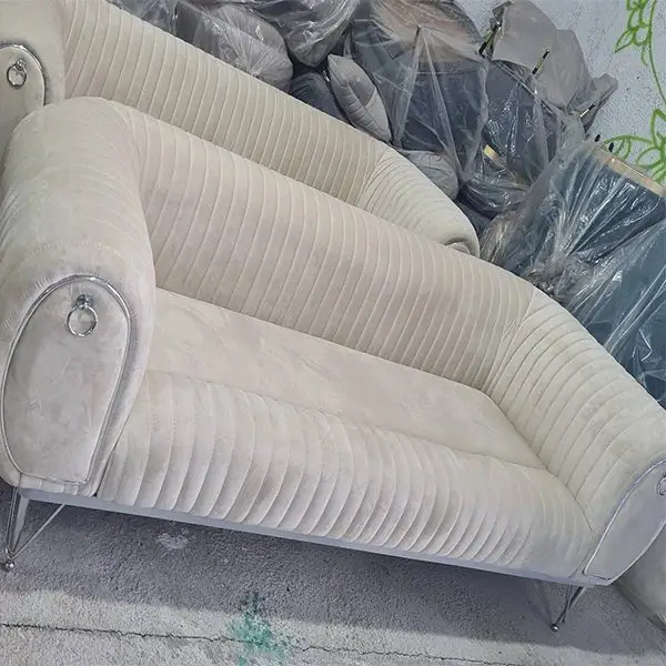 A sample of the Viana sofa cream color in a stylish rotated
