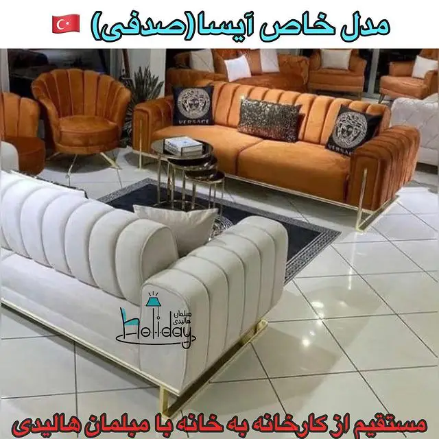An example Aisa model of the Holiday sofa Brown and white oyster color From factory to home