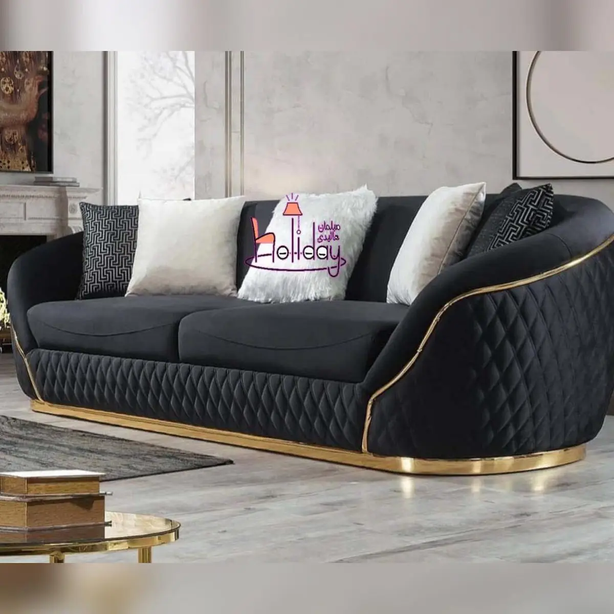 venus sofa white and black and gold