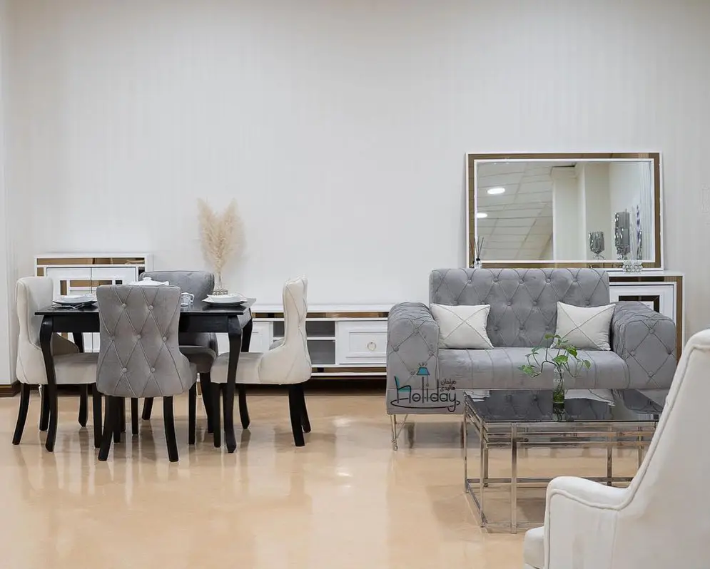 An example Kourosh model of the holiday sofa Tables and chairs and sofas gray and white color From factory to home