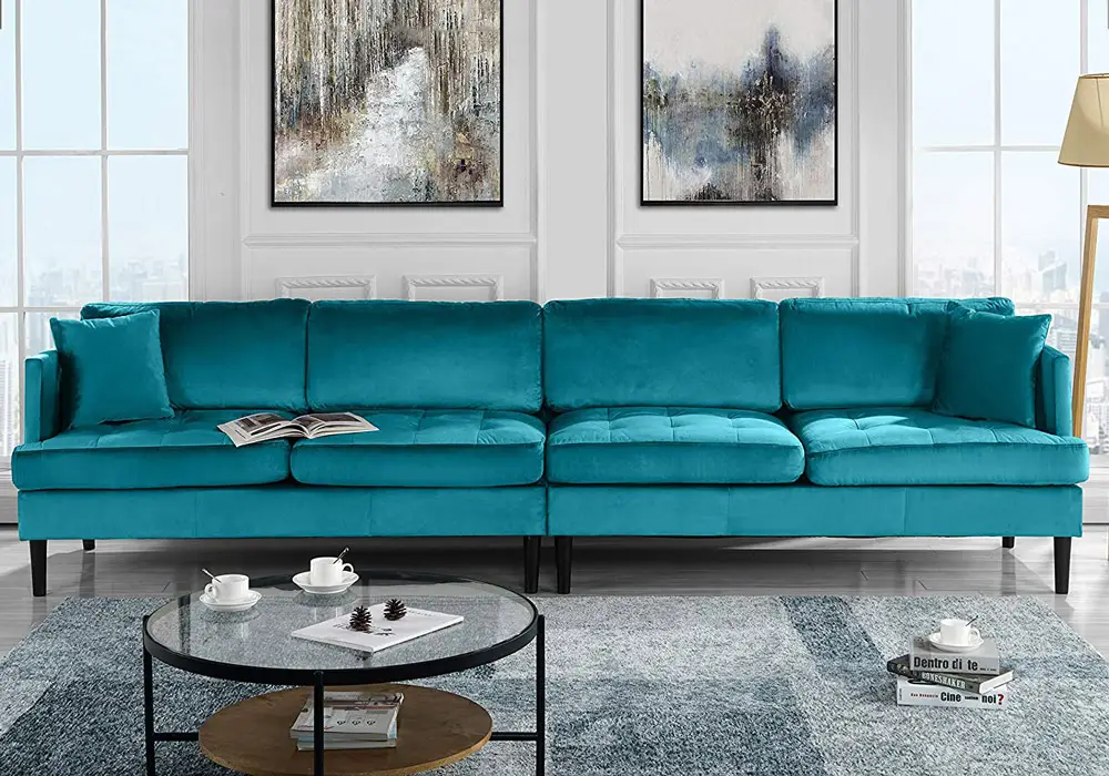 What are the features of a good sofa Mid Century Modern Extra Large Velvet Sofa Living Room Couch Blue