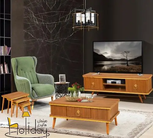 In front of the Lena model sofa and TV table brown color