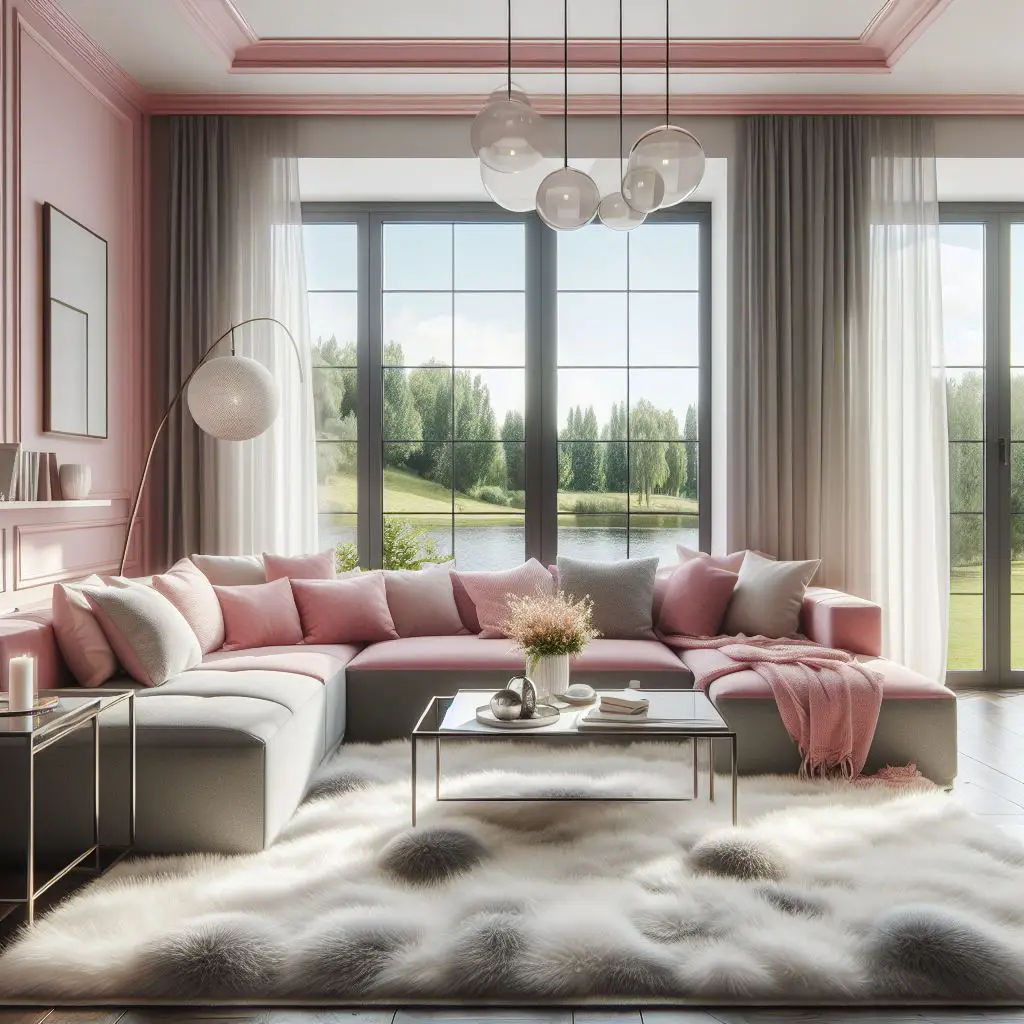 Gray pink l sofa 2