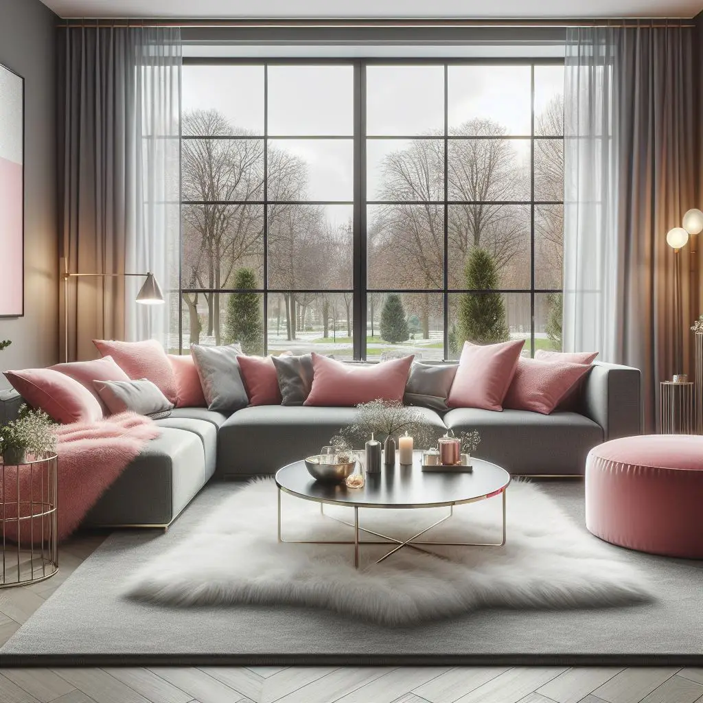 Gray pink l sofa 5