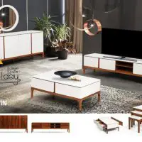 Mirror and console set TV table and table in front of Lavin model sofa