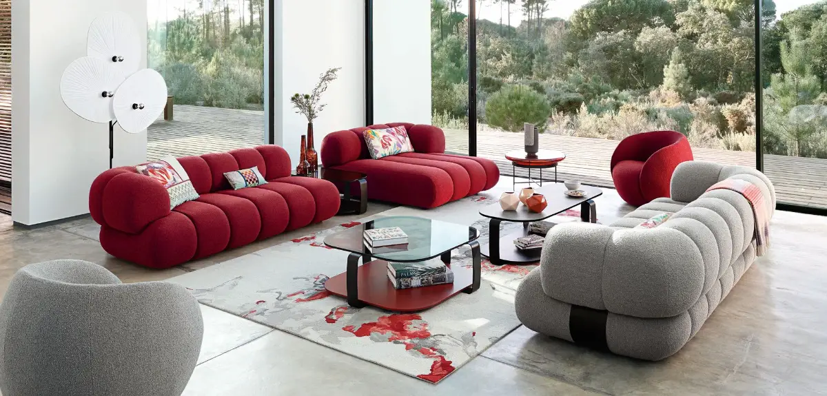 Red gray sofa